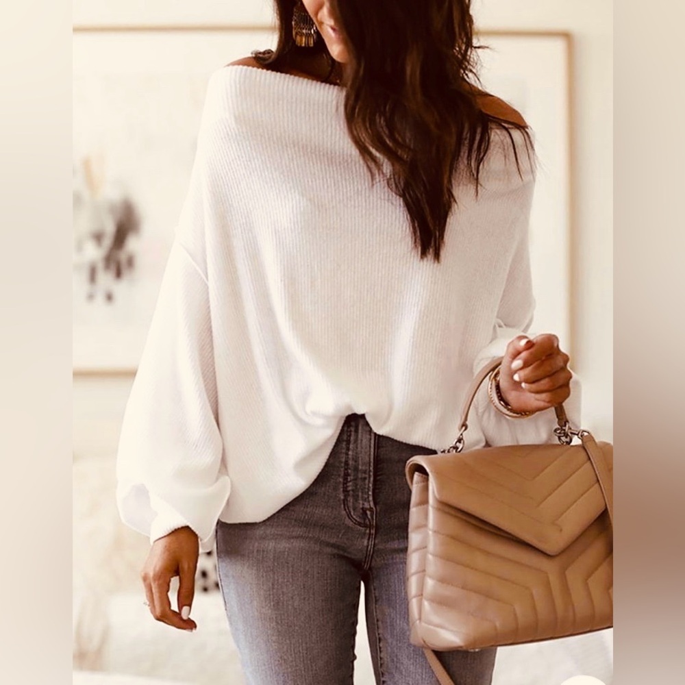 CBR Off-Shoulder White Sweater - Picture 7 of 8